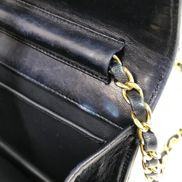 CHANEL CC Matelasse/Shoulder Chain Shoulder Bag Lambskin Leather Navy - Picture 13 of 16